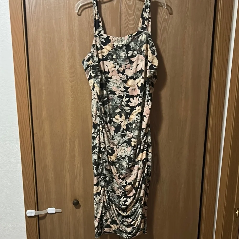 Maurices Cream Tan Ruched Bodycon Midi Dress Size XXL wedding guest flattering - Picture 2 of 6